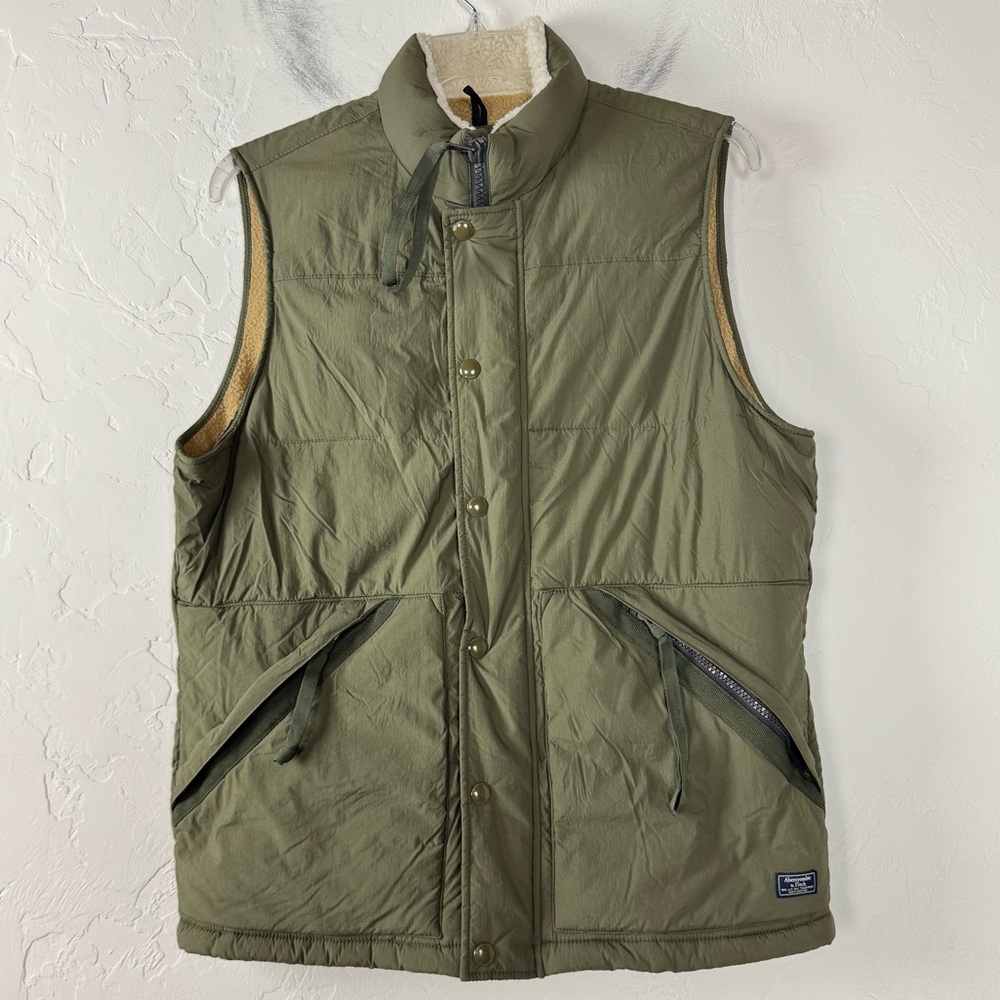 A&F‎ Abercrombie & Fitch Puffer Vest Quilted Dark Green Fleece Lined Jacket Coat